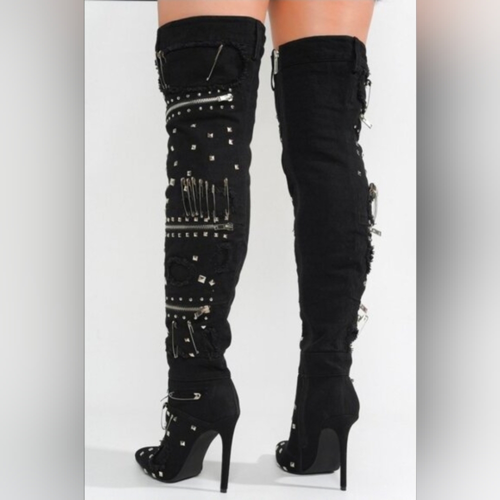 Cape Robbin 'Rocker' Thigh High Boot With Silver Embellishments - Picture 7 of 8